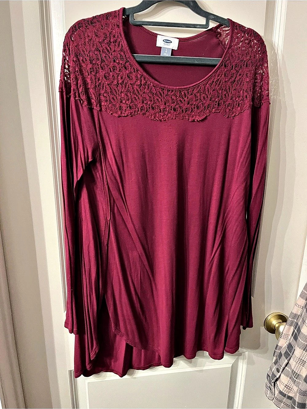 Old Navy Long Sleeve Lace Yoke Tunic Burgundy Size Large